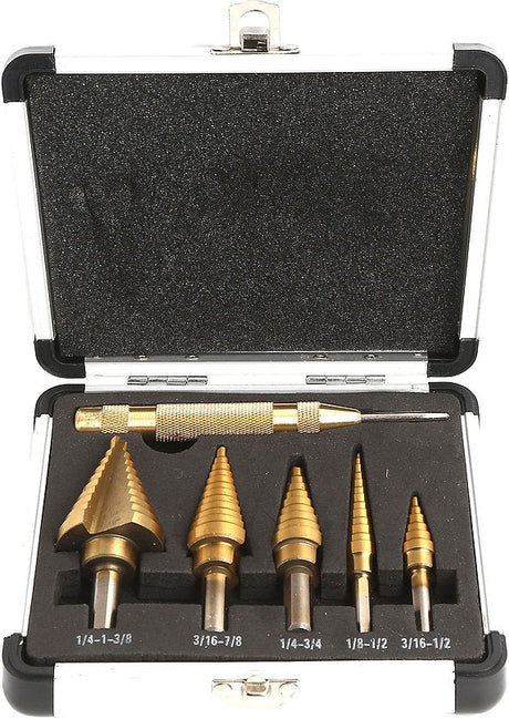 6 Pieces Step Drill Bit & Automatic Centre Punch Set - PKTool