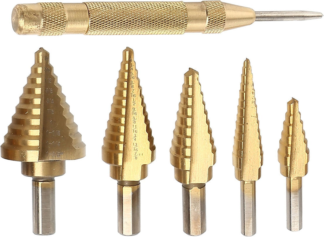 6 Pieces Step Drill Bit & Automatic Centre Punch Set - PKTool