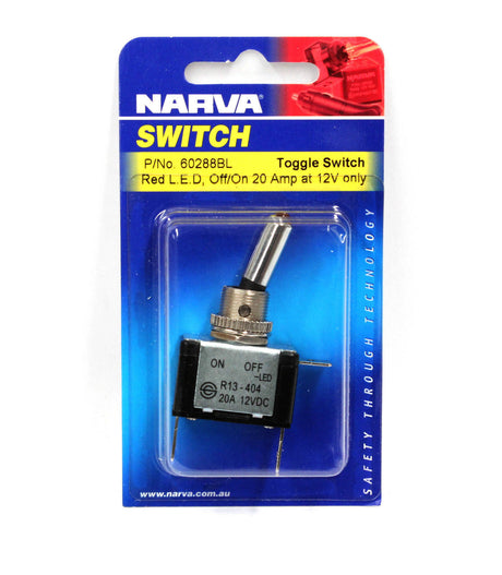 Off On Toggle Switch With Red Led 20 Amp 12 Volt Mount Hole 12mm - Narva | Universal Auto Spares