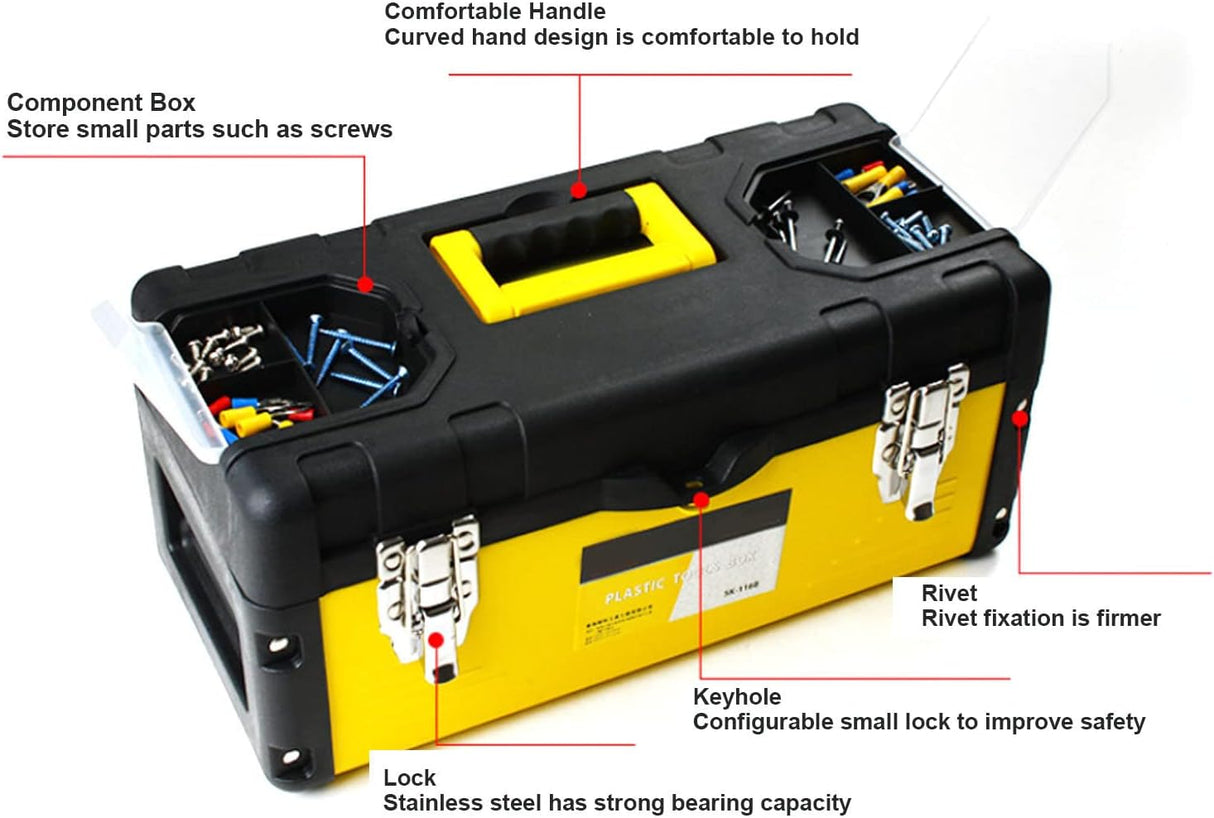 Large Portable Toolbox Iron Storage Box 405 x 190 x 185mm - DAGUAN