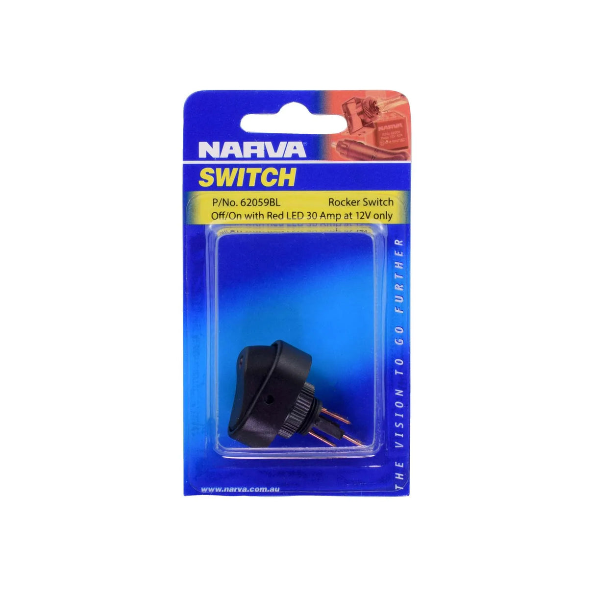 Rocker Switch Off/On SPST Red LED 30A at 12V - Narva