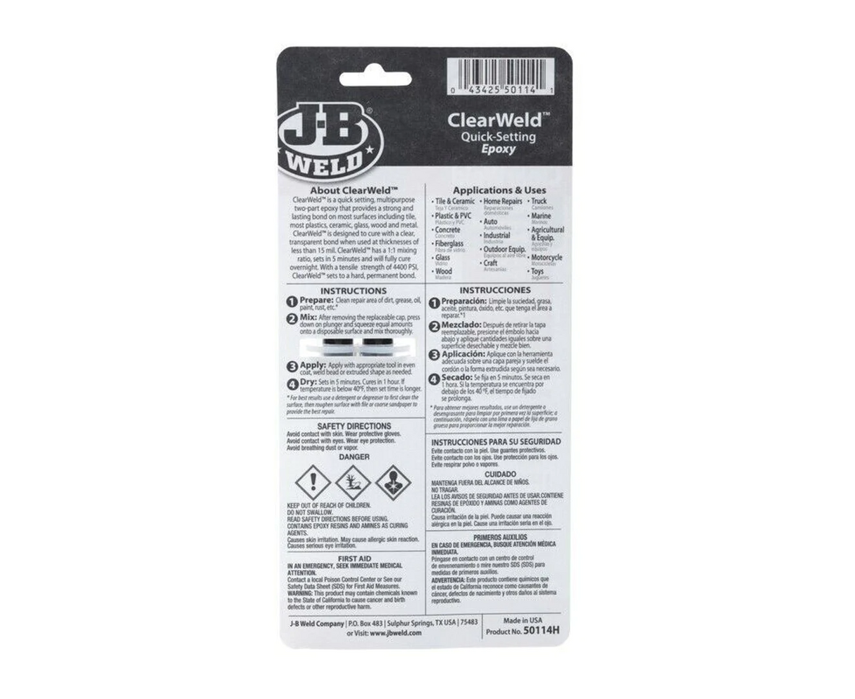 Clear Weld Quick Setting Epoxy High Strength 14mL - J-B Weld
