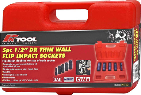 6PT CR-V Thin Walled Flip Impact Socket Set - PKTool