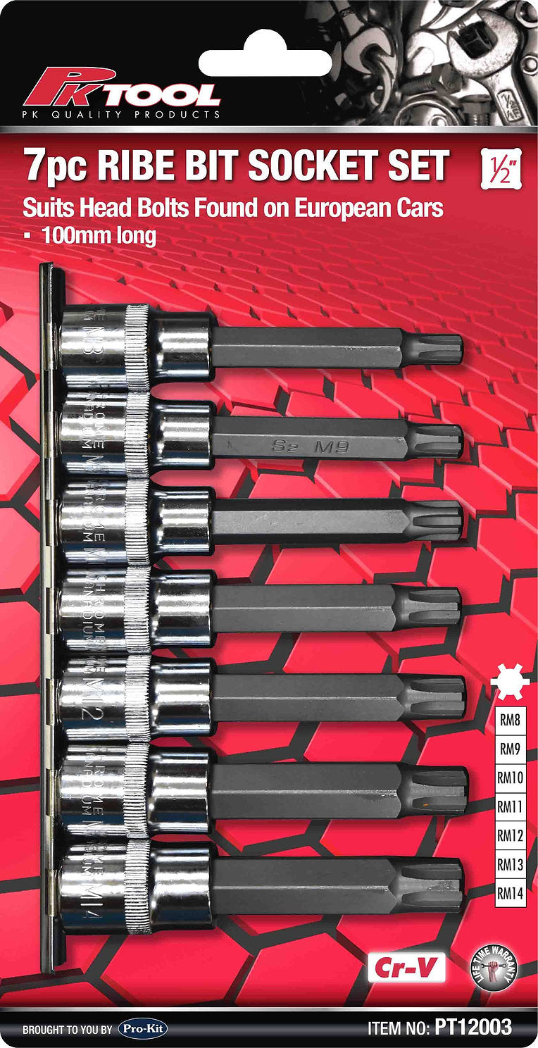 7 Piece 1/2” DR 100mm Ribe Bits Socket Set - PKTool