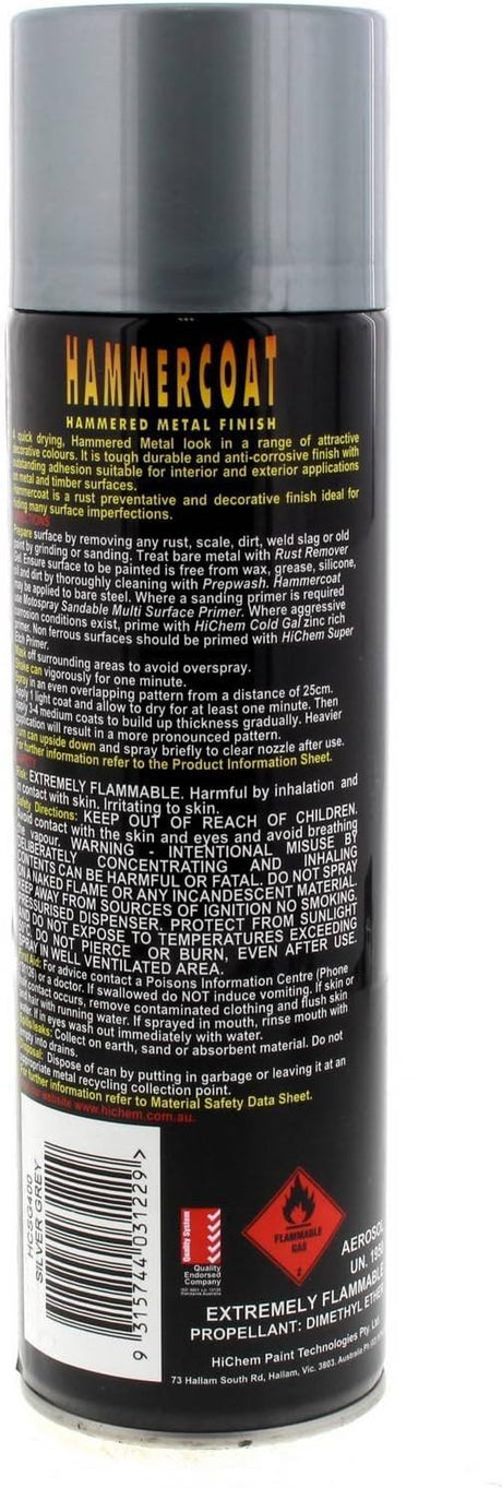 Hammer Coat Silver Grey Hammered Spray Paint Metal Finish 400g - HiChem
