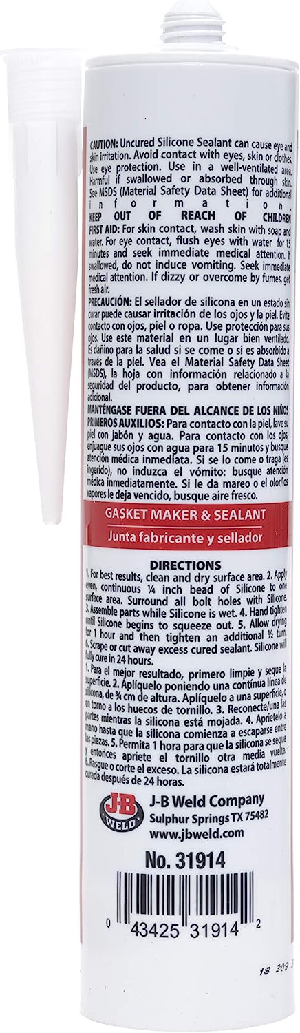 Hi-Temp Sealant Silicone Red Gasket Maker RTV 2 Sizes - J-B Weld