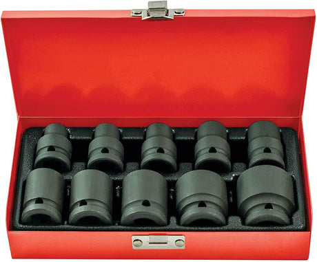 10 Piece 1/2” Drive 6pt Metric CR-V Low Profile Impact Socket Set - PKTool