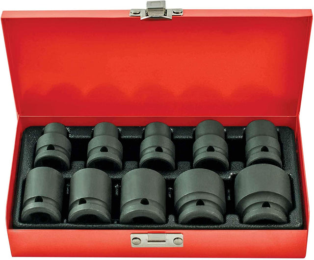 10 Piece 1/2” Drive 6pt Metric CR-V Low Profile Impact Socket Set - PKTool