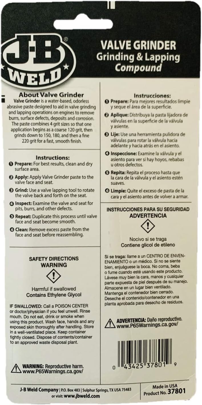 Valve Grinder Grinding & Lapping Compound Abrasive Paste 42g - J-B Weld