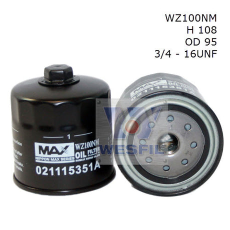 Oil Filter Z100 Fits VW WZ100NM - Wesfil
