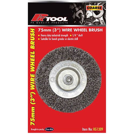 75mm (3”) Flat Wire Wheel Brush With 1/4” Drill Adaptor Shaft - PKTool