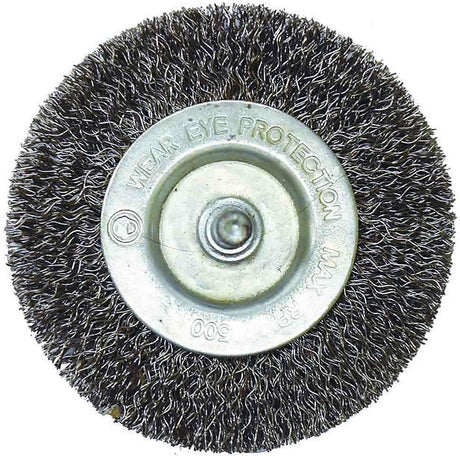 75mm (3”) Flat Wire Wheel Brush With 1/4” Drill Adaptor Shaft - PKTool | Universal Auto Spares