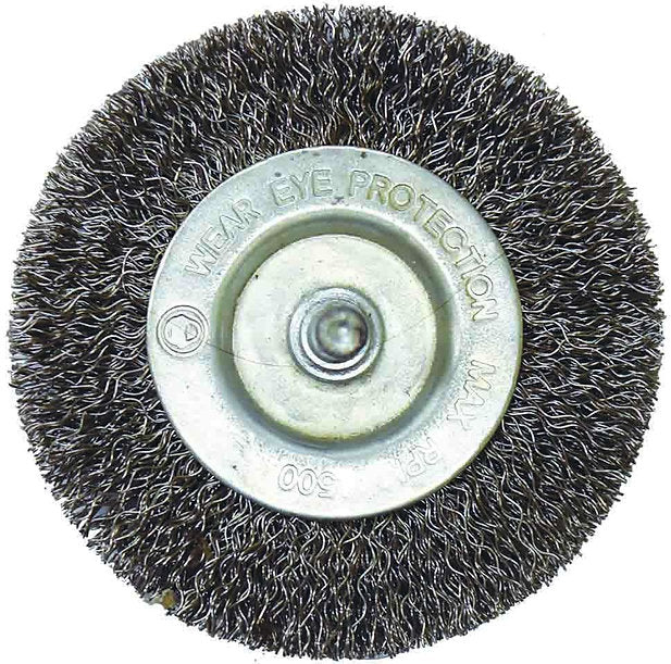 75mm (3”) Flat Wire Wheel Brush With 1/4” Drill Adaptor Shaft - PKTool | Universal Auto Spares