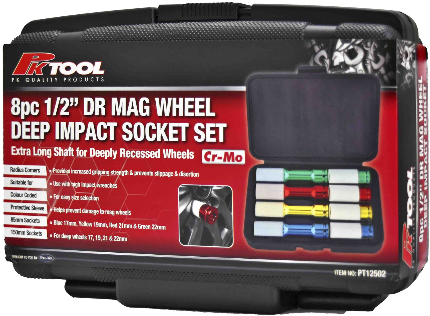 8 Piece 1/2” DR Mag Wheel CR-V Metric Deep Impact Socket Set - PKTool