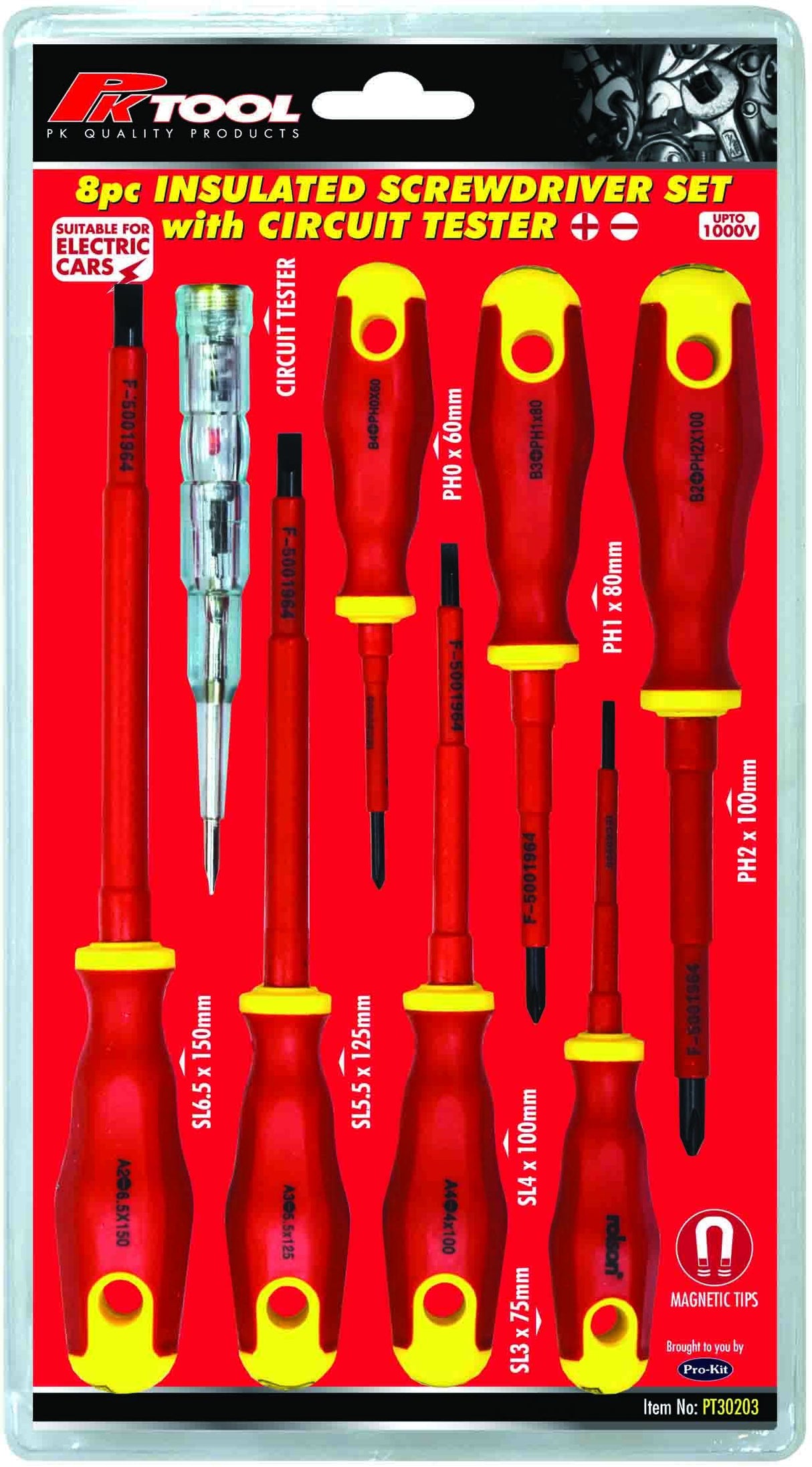 8 Piece Insulated Electric Car Screwdriver Set With Circuit Tester - PKTool