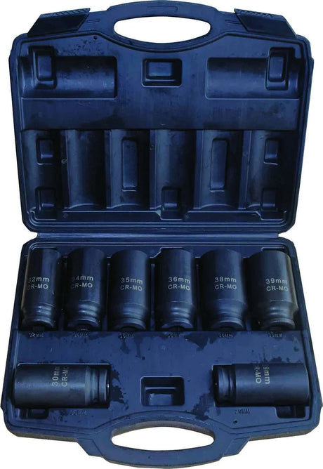 8 Pieces 1/2” DR 90mm 6PT Spindle Axle Nut Deep Impact Socket Set - PKTool