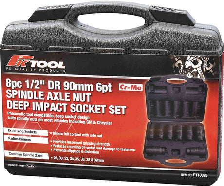 8 Pieces 1/2” DR 90mm 6PT Spindle Axle Nut Deep Impact Socket Set - PKTool