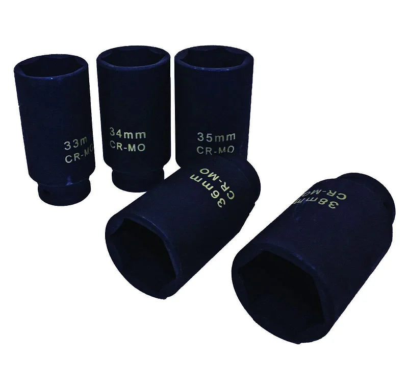 8 Pieces 1/2” DR 90mm 6PT Spindle Axle Nut Deep Impact Socket Set - PKTool