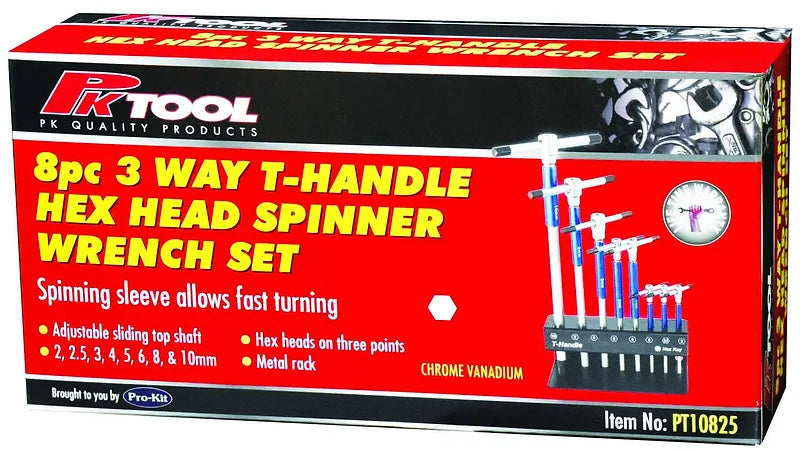 8 Pieces Metric 3-Way Spinner T-Handle Hex Key Set - PKTool