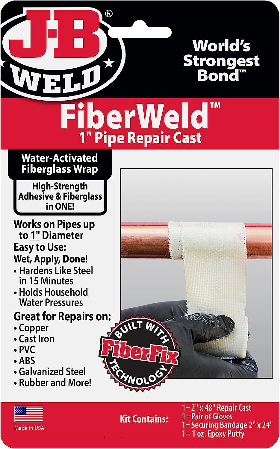 Fiber Weld 1" Pipe Repair Cast Fiberglass Pipe Repair Cast 2.5CM * 121CM - J-B Weld