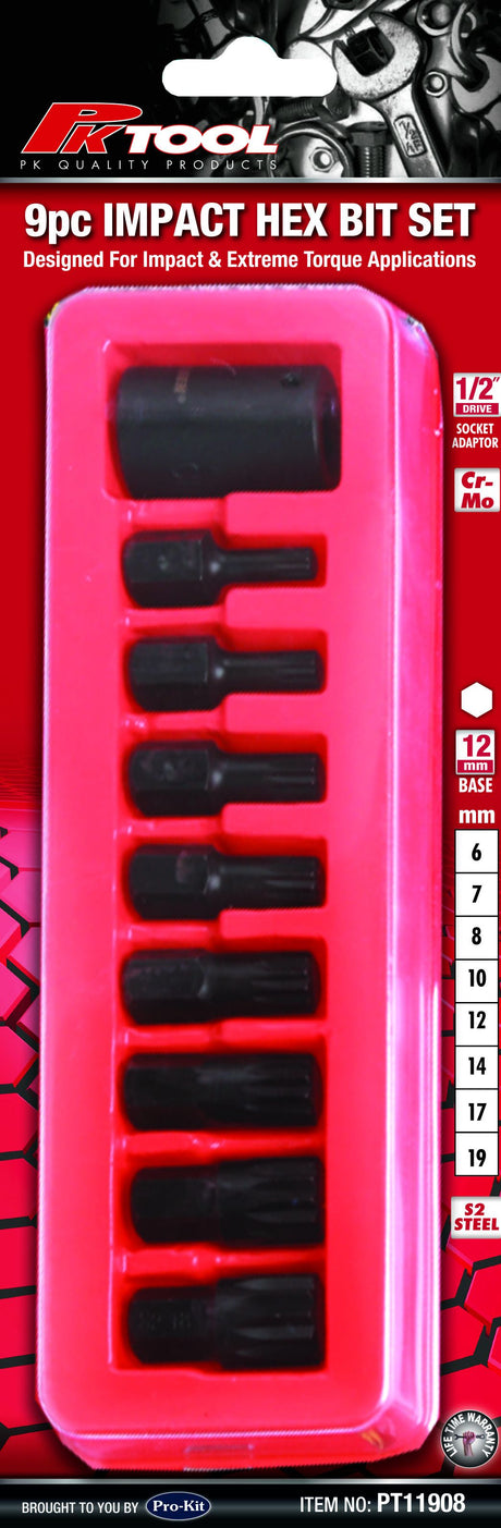 9 Pieces 1/2˝ DR Impact Hex Bit Set - PKTool