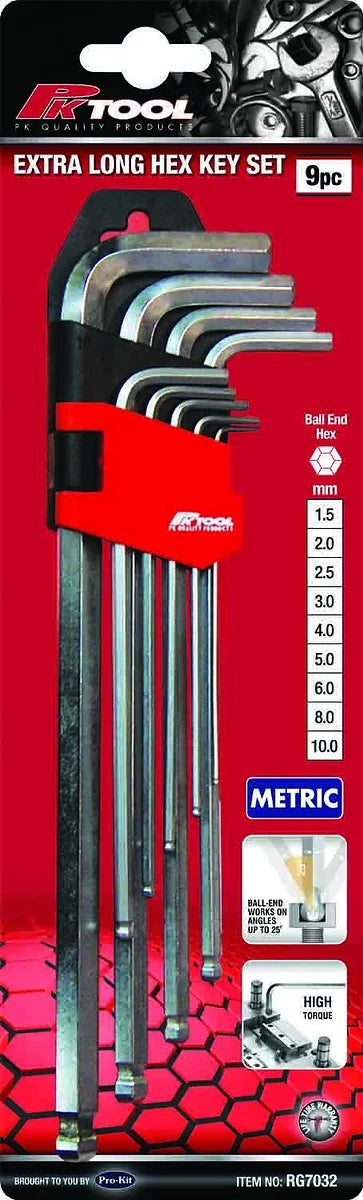 9 Pieces Metric Extra Long Ball End Hex Key Set - PKTool