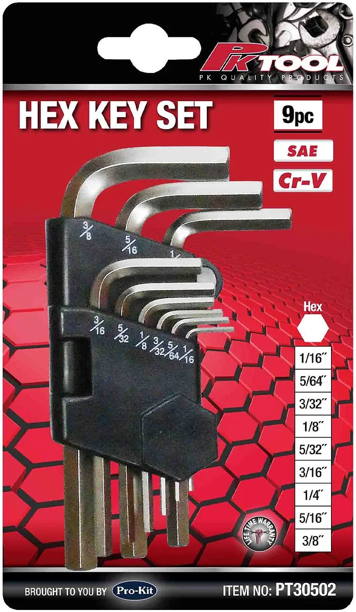 9 Pieces SAE Hex Key Set CR-V - PKTool