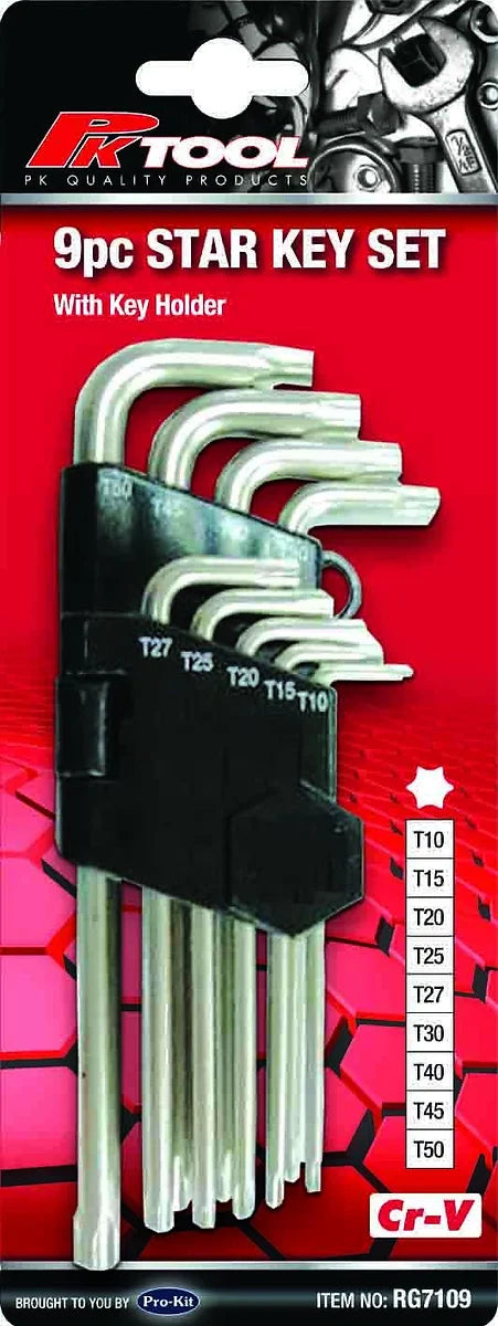 9 Pieces Star Key Set CR-V T10, T15, T20, T25, T27, T30, T40, T45 & T50 - PKTool