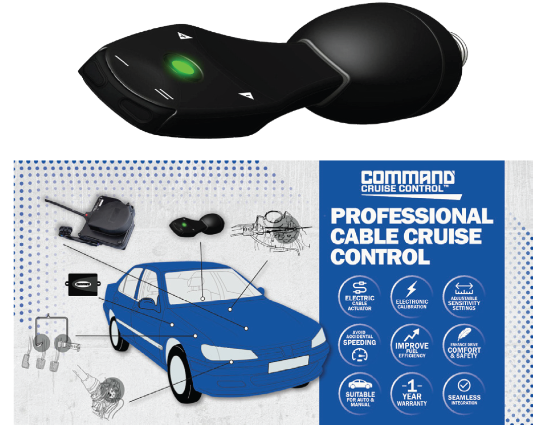 CABLE CRUISE CONTROL KIT INCL. STALK SWITCH (WITH DOUBLE MEMORY FUNCTION) - Command Cruise Control