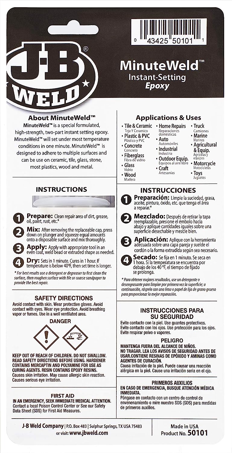 Minute Weld Epoxy Syringe 25ml Strong, Lasting Repairs 25ml - J-B Weld