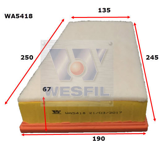 Air Filter A1974 Fits Renault WA5418 - Wesfil