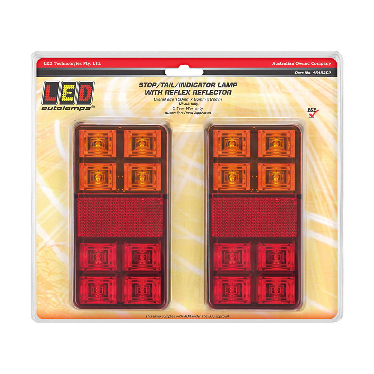 12V LED Stop/Tail/Indicator Lamp With Reflex Reflector 2 Pack - LED AutoLamps