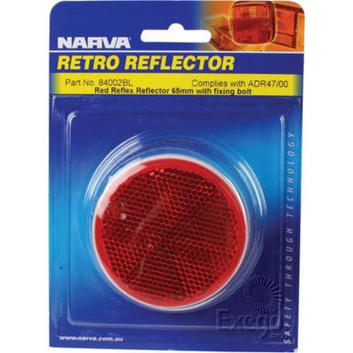 Red Retro Reflector 65mm Diameter With Fixing Bolt - Narva