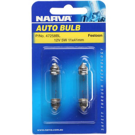 12V 5W Sv8-5.8 Festoon Globes - Narva | Universal Auto Spares