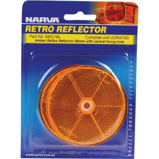 Retro Reflector Round Amber 84mm 2 Piece Central Fixing Hole - Narva