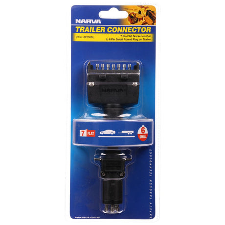 Trailer Adaptor 7 Pin Flat (Car) To 6 Pin Round Small (Trailer) - NARVA