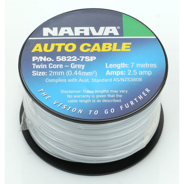 2mm Twin Core Figure 8 Speaker Cable Grey With White Trace 7M - Narva | Universal Auto Spares