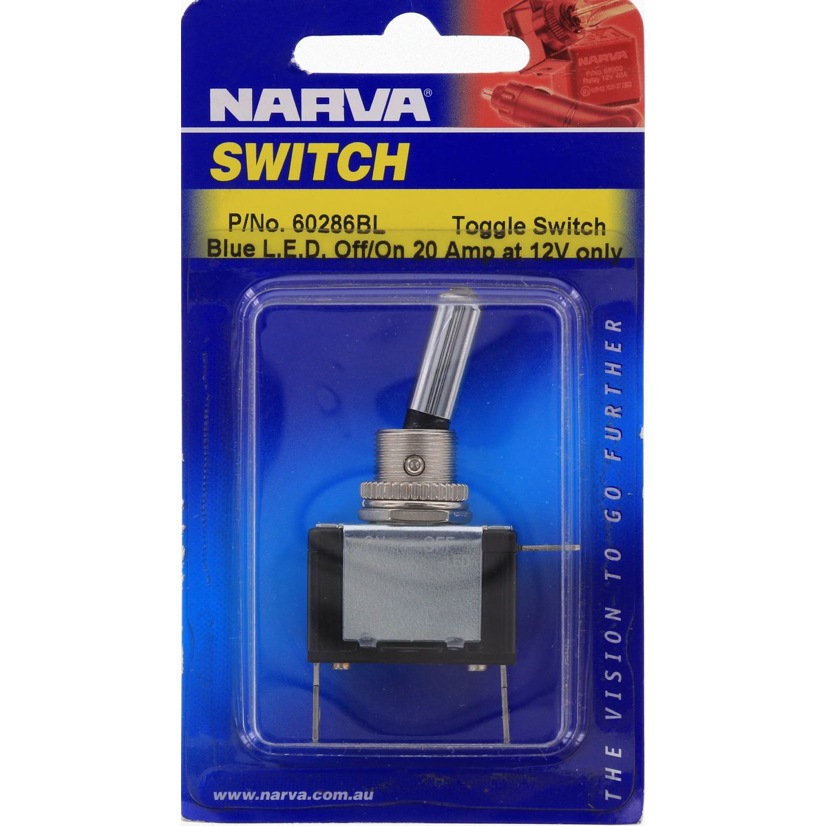 Toggle Switch Off/On SPST Blue LED 20A at 12V - Narva