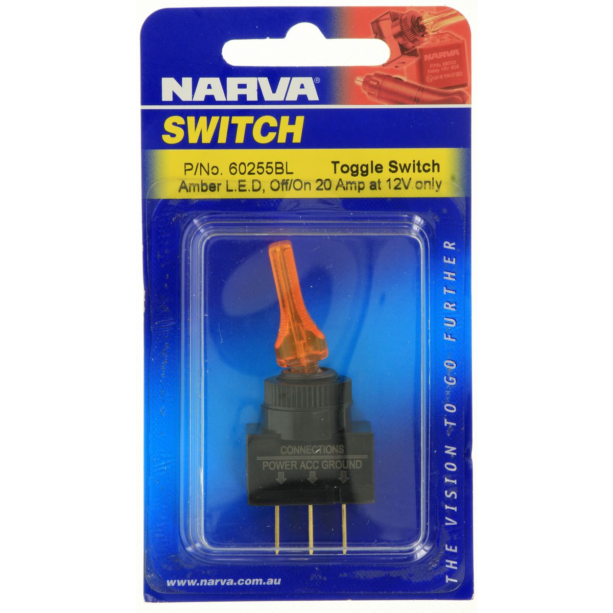 Switch Off/On SPST Amber LED 20A at 12V - Narva