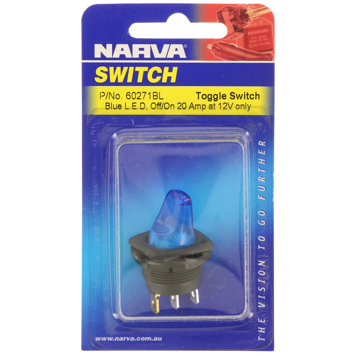 Duckbill Toggle Switch Off/On SPST Blue LED 12V at 20A - Narva