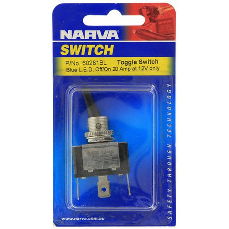 Heavy Duty Toggle Switch Off/On SPST Blue LED 20A @ 12V - Narva | Universal Auto Spares