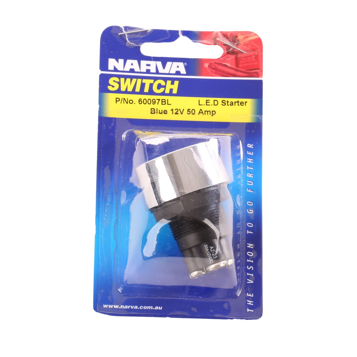 Push Button Starter Switch On/Off Blue LED 50A at 12V - Narva