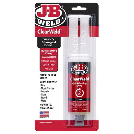 Steel Reinforced Epoxy Clear Weld Syringe 25ml Strong, Lasting Repairs - J-B Weld