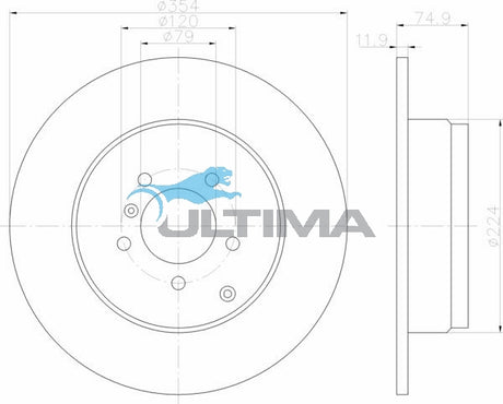 Rear Rotor (R) Fits Range Rover III 3.0L TD6, 4.4L V8 Petrol (210kw) 72mm Pad Face Depth AAP2093 - Ultima