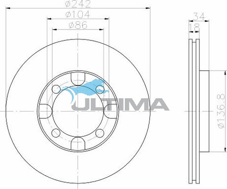 Brake Disc Rotor Front Fits CORDIA AA, AB, AC, LANCER CA, NIMBUS UA, UB, UC AAP219 - Ultima