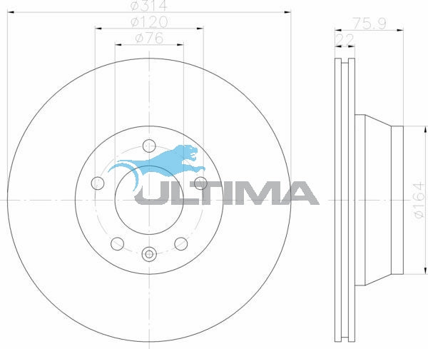Brake Disc Rotor Rear Fits TOUAREG 16" WHEEL 02- 314MM AAP2243 - Ultima