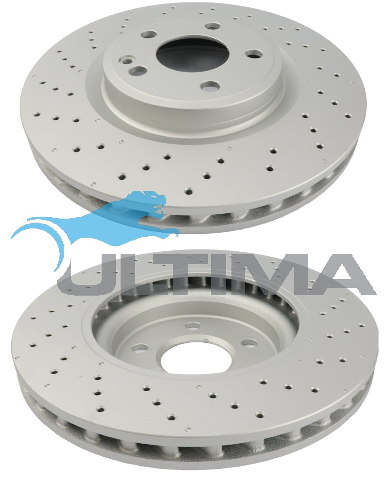 Brake Disc Rotor Front Cross Drilled and Geomet Coated Fits Mercedes CLA250 2013 ON AAP2686X - Ultima