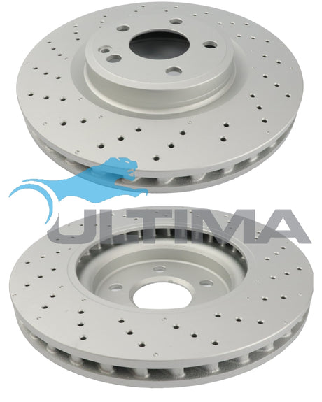 Brake Disc Rotor Front Cross Drilled and Geomet Coated Fits Mercedes CLA250 2013 ON AAP2686X - Ultima