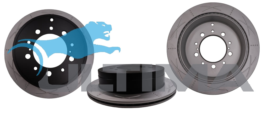 Brake Disc Rotor Rear (Black, Uni-Slotted) Fits Landcruiser UZJ200, VDJ200 9/07 on GEOMET Black Hub Centre AAP2723S - Ultima