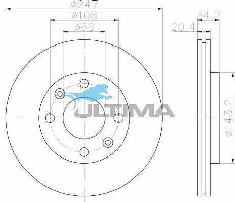 Brake Disc Rotor Front Fits Peugeot 205, 206, 306 AAP273 - Ultima